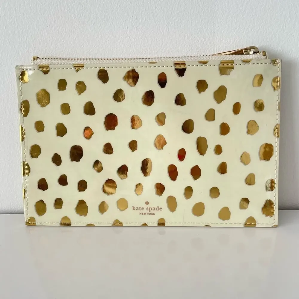 Kate Spade New York Flamingo Dot Gold Pencil Pouch